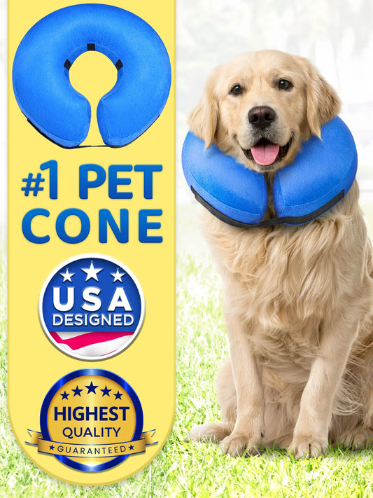 Medium Inflatable Dog Cone - Soft and Comfortable Protective Collar for Post-Surgery Wound Care in Cats and Dogs