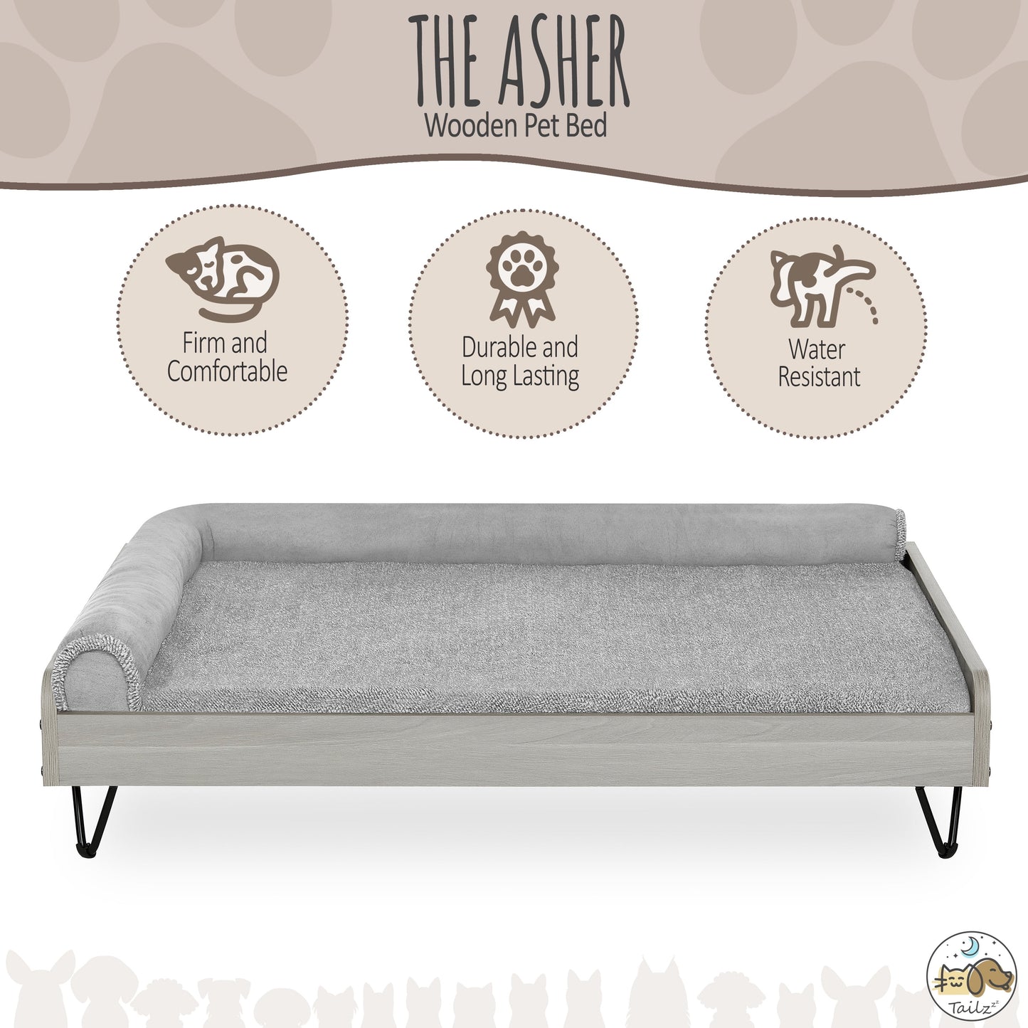 Asher Elevated Wooden Pet Bed with Mattress | Large to Extra Large | Greenguard Gold Certified