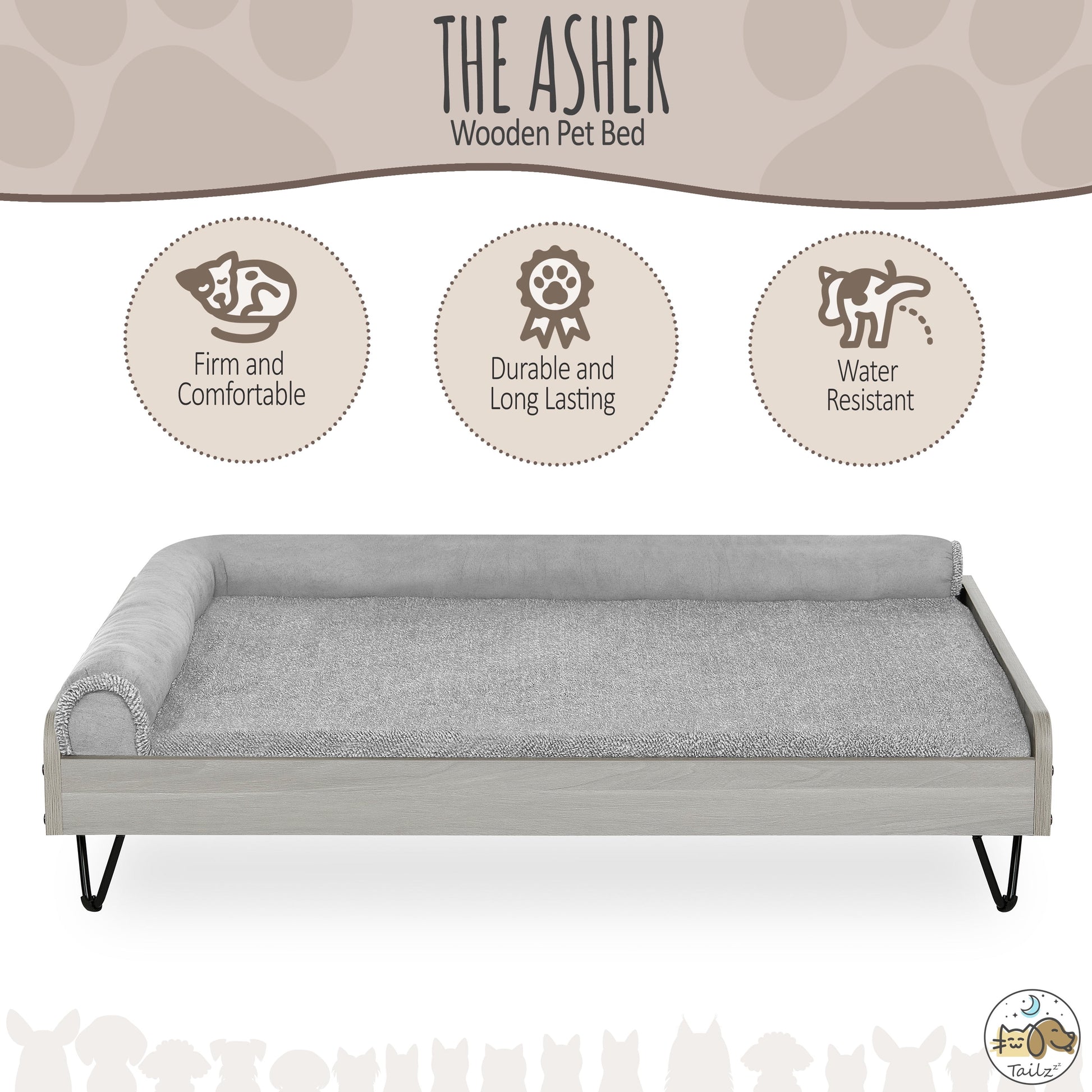 Asher Elevated Wooden Pet Bed with Mattress | Large to Extra Large | Greenguard Gold Certified