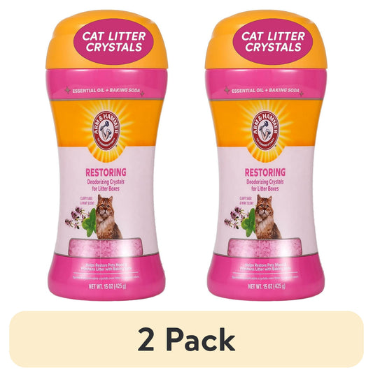 Deodorizing Cat Litter Crystals (2 Pack) with Clary Sage & Mint Scent, 15 Oz
