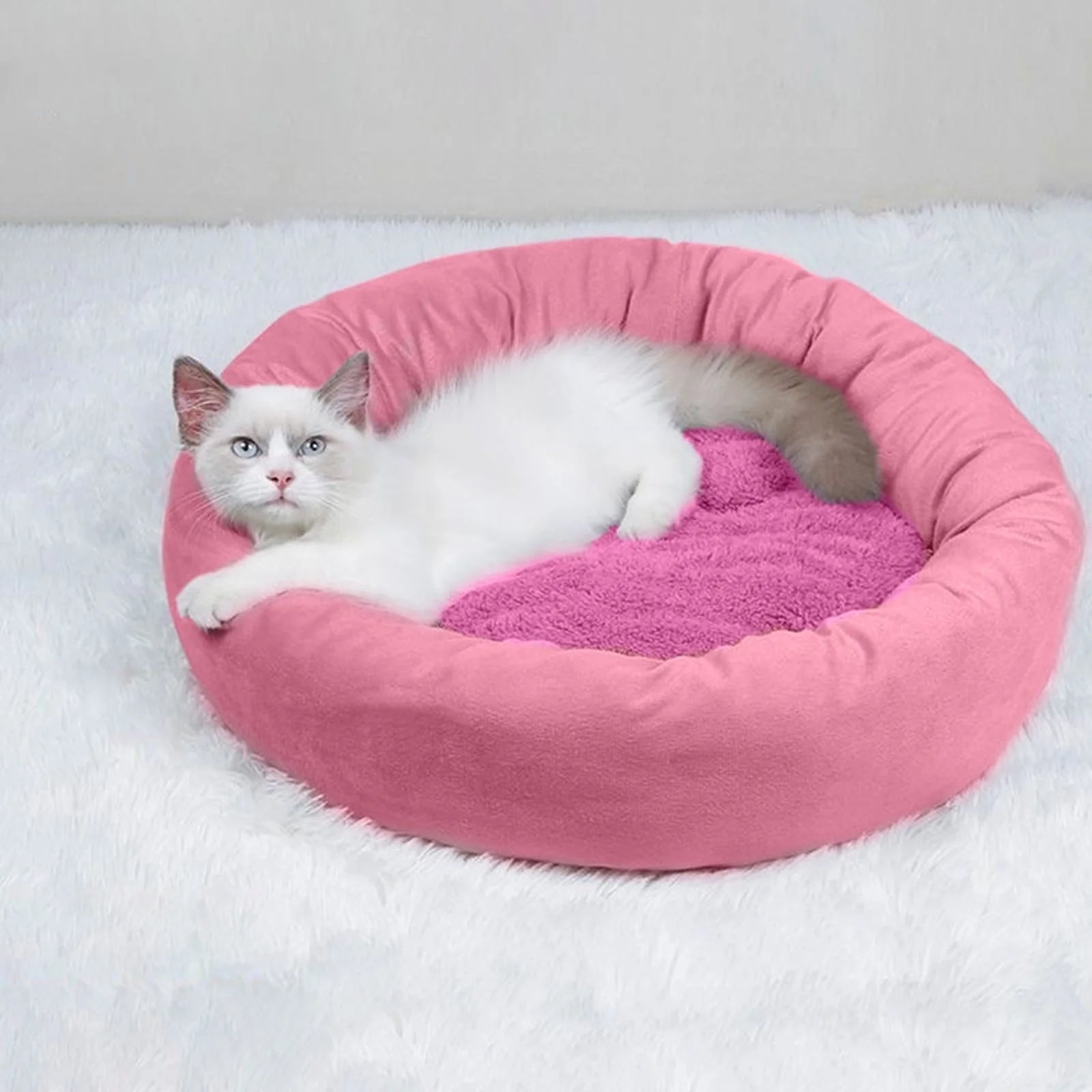 Premium Calming Dog Bed with Pillow for Small to Medium Dogs and Cats, Round Cozy Cuddler Bed, Washable Plush Pet Mat for Puppy Comfort and Sleep