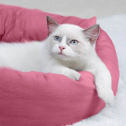 Premium Calming Dog Bed with Pillow for Small to Medium Dogs and Cats, Round Cozy Cuddler Bed, Washable Plush Pet Mat for Puppy Comfort and Sleep