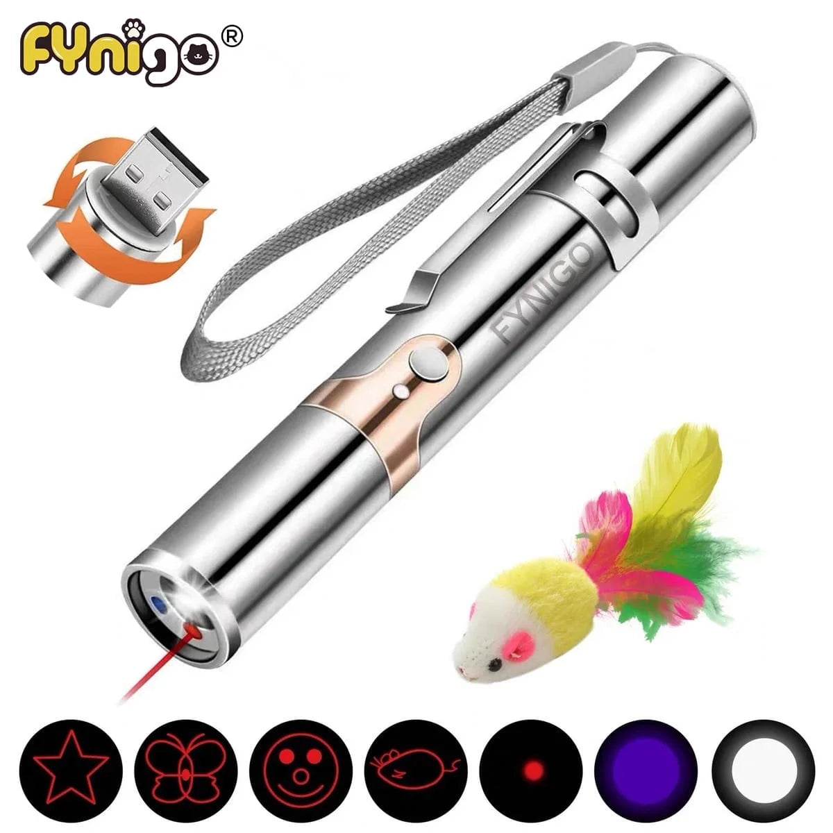 Rechargeable Interactive Cat Laser Pointer Toy with Mouse Toy - Silver
