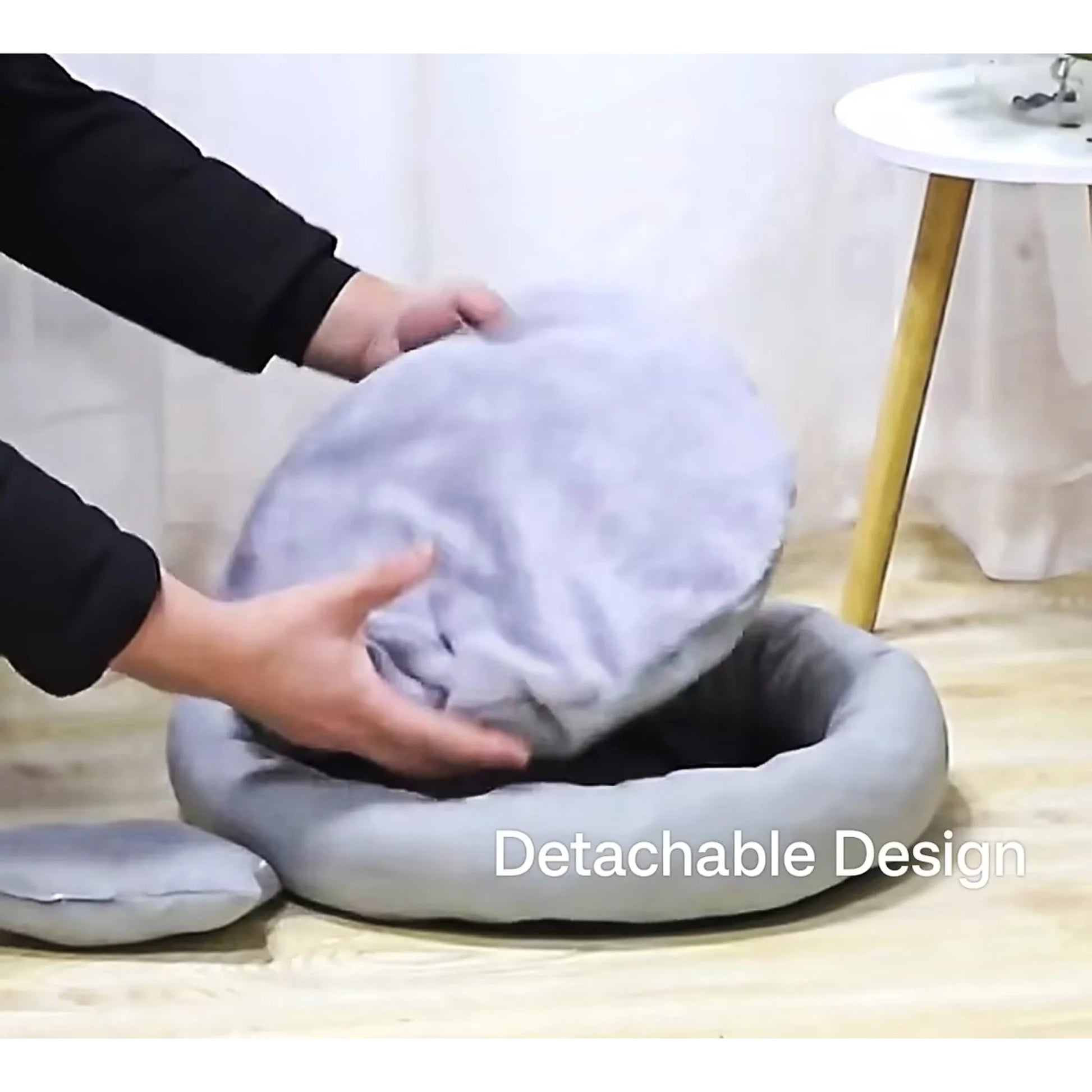 Premium Calming Dog Bed with Pillow for Small to Medium Dogs and Cats, Round Cozy Cuddler Bed, Washable Plush Pet Mat for Puppy Comfort and Sleep