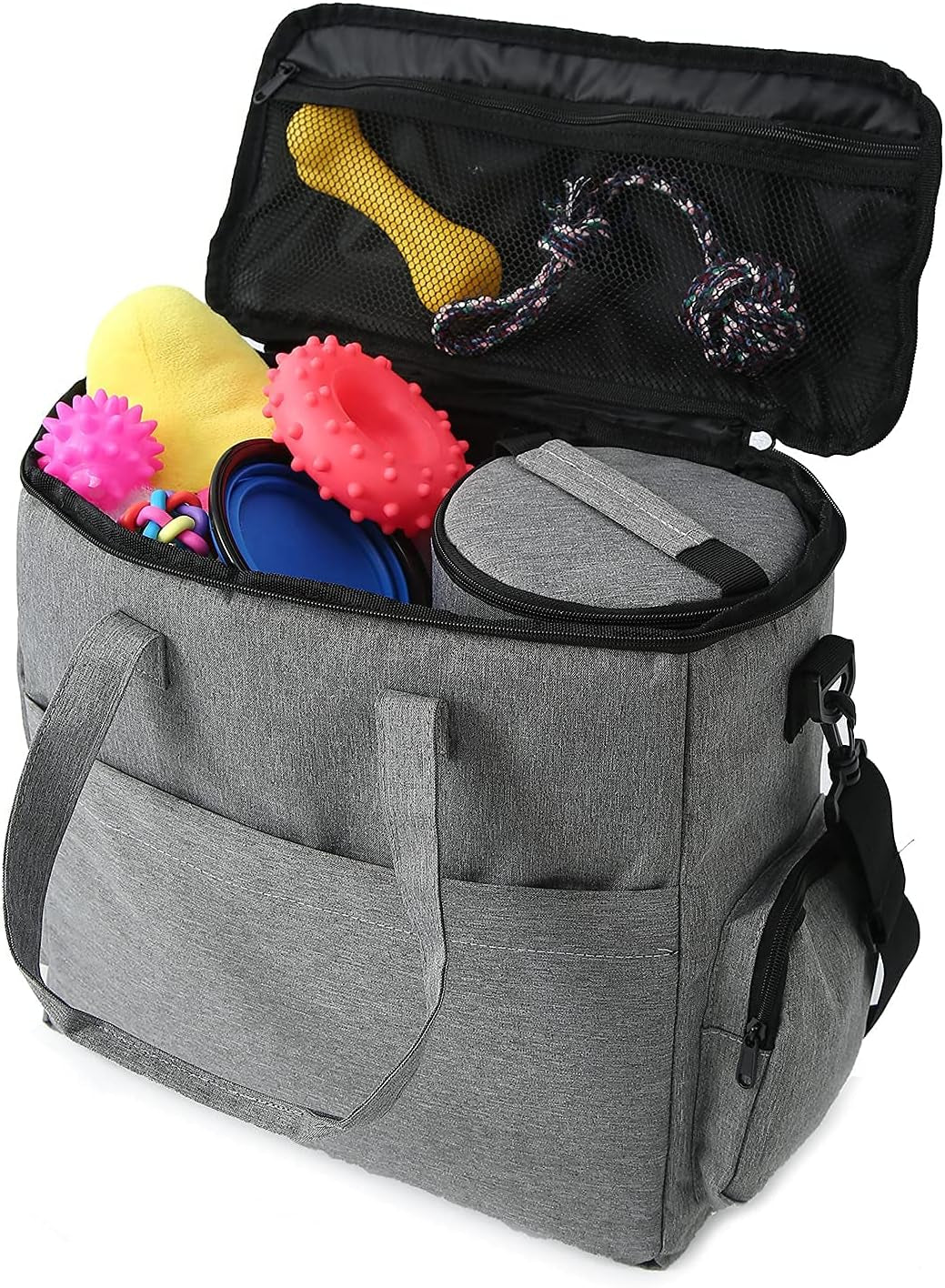 Airline-Approved Dog Travel Set: Includes Travel Bag, Two Food Storage Containers, and Two Collapsible Bowls (Grey)