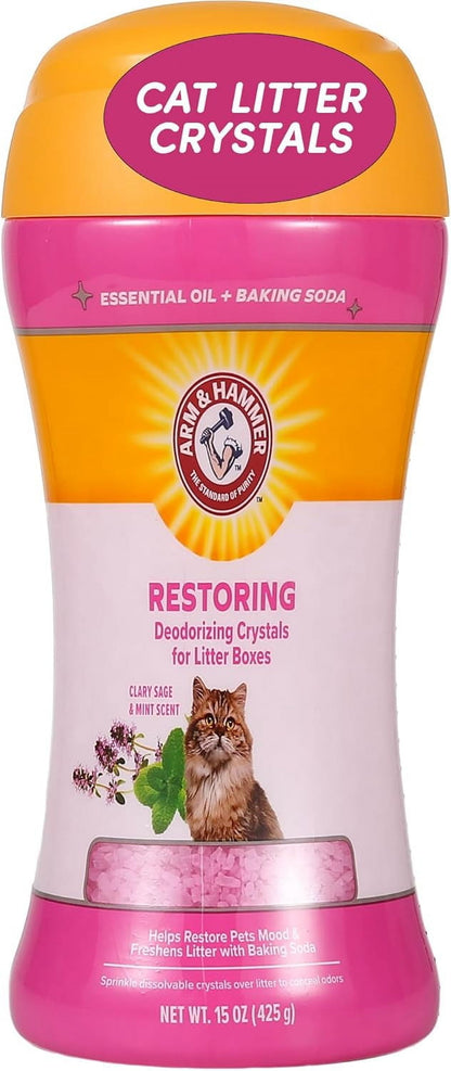 Deodorizing Cat Litter Crystals (2 Pack) with Clary Sage & Mint Scent, 15 Oz