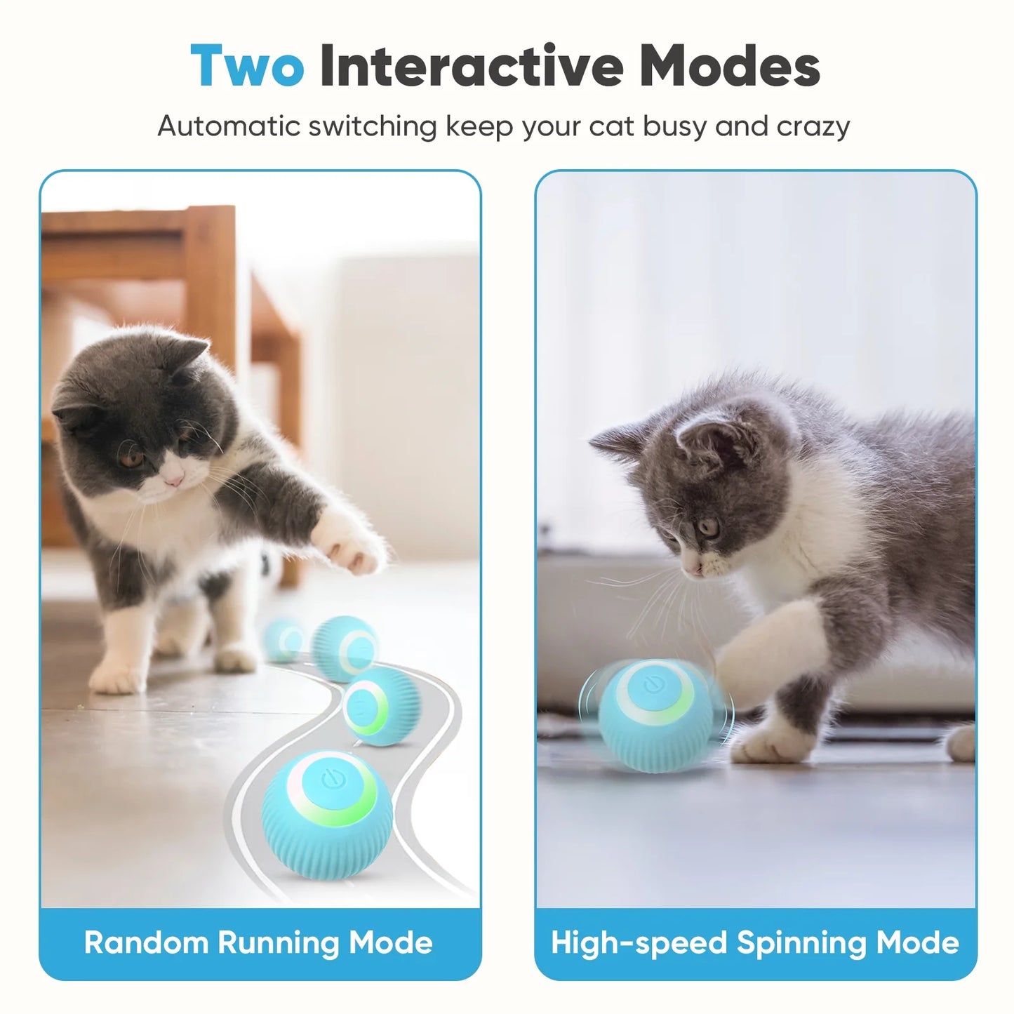 Automatic Rolling Interactive Cat Toy Ball - USB Rechargeable with LED Light for Indoor Use, Green