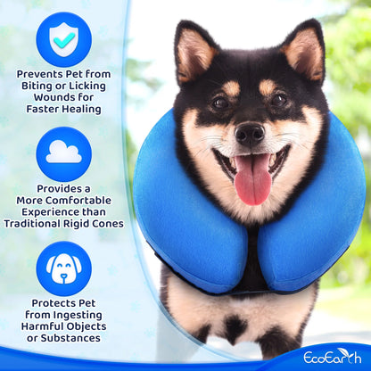 Medium Inflatable Dog Cone - Soft and Comfortable Protective Collar for Post-Surgery Wound Care in Cats and Dogs