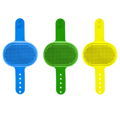 3-Pack Adjustable Pet Bath Brushes for Dogs and Cats - Soft Grooming and Washing Tools in Blue, Green, and Yellow