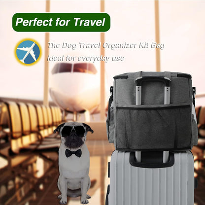 Airline-Approved Dog Travel Set: Includes Travel Bag, Two Food Storage Containers, and Two Collapsible Bowls (Grey)
