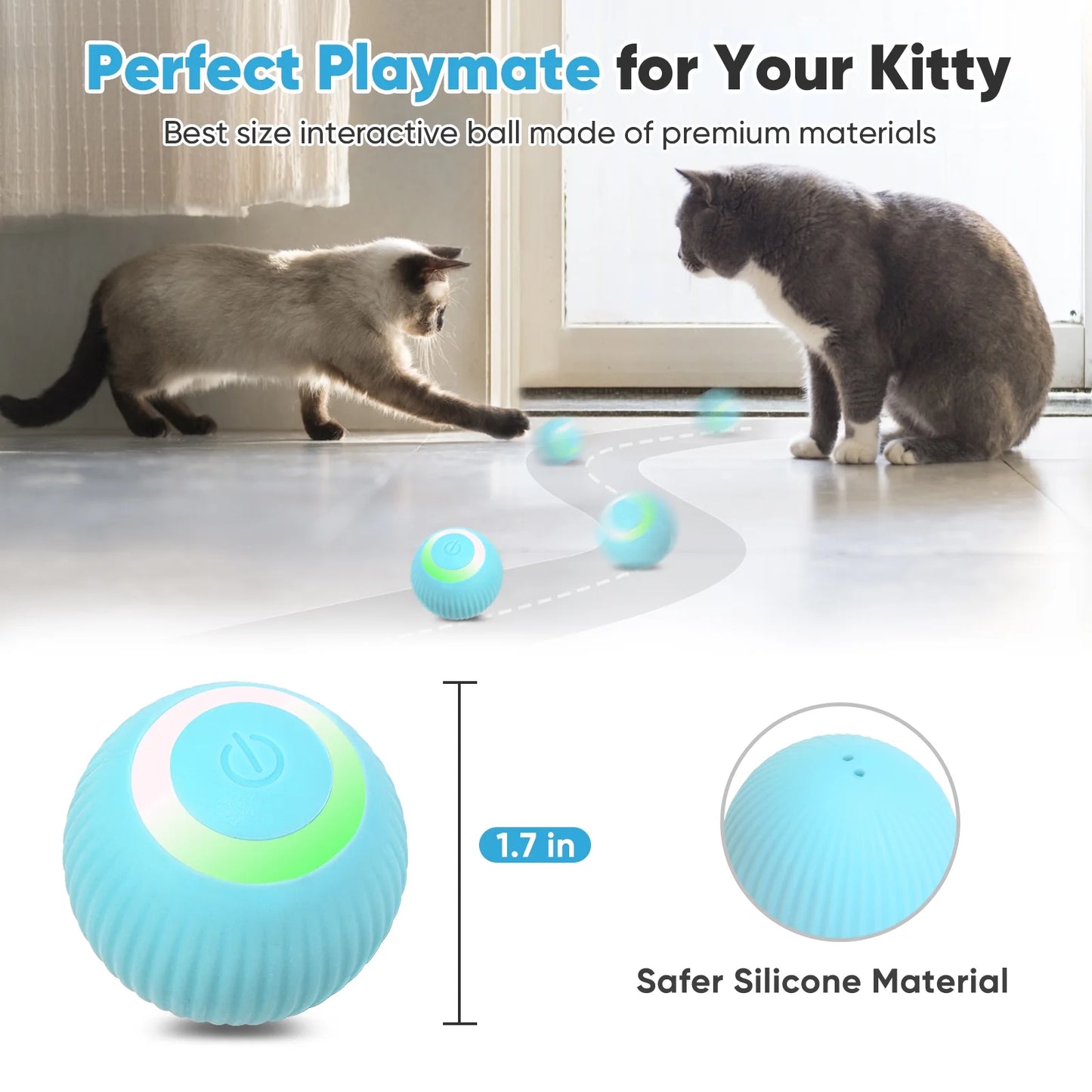 Automatic Rolling Interactive Cat Toy Ball - USB Rechargeable with LED Light for Indoor Use, Green