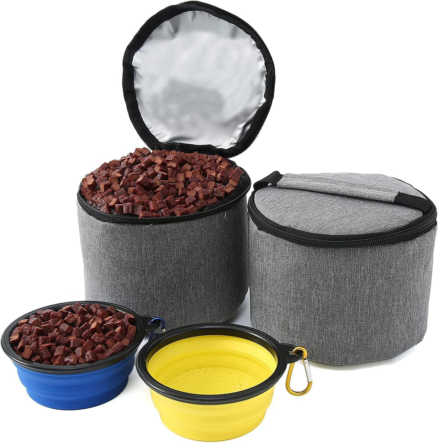 Airline-Approved Dog Travel Set: Includes Travel Bag, Two Food Storage Containers, and Two Collapsible Bowls (Grey)