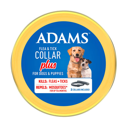 Flea and Tick Collar Plus for Dogs and Puppies - 12 Months of Protection Against Flea Infestations, Kills Fleas and Ticks, Repels Mosquitoes for Up to 6 Months (Excludes California), One Size Fits All, 2 Count