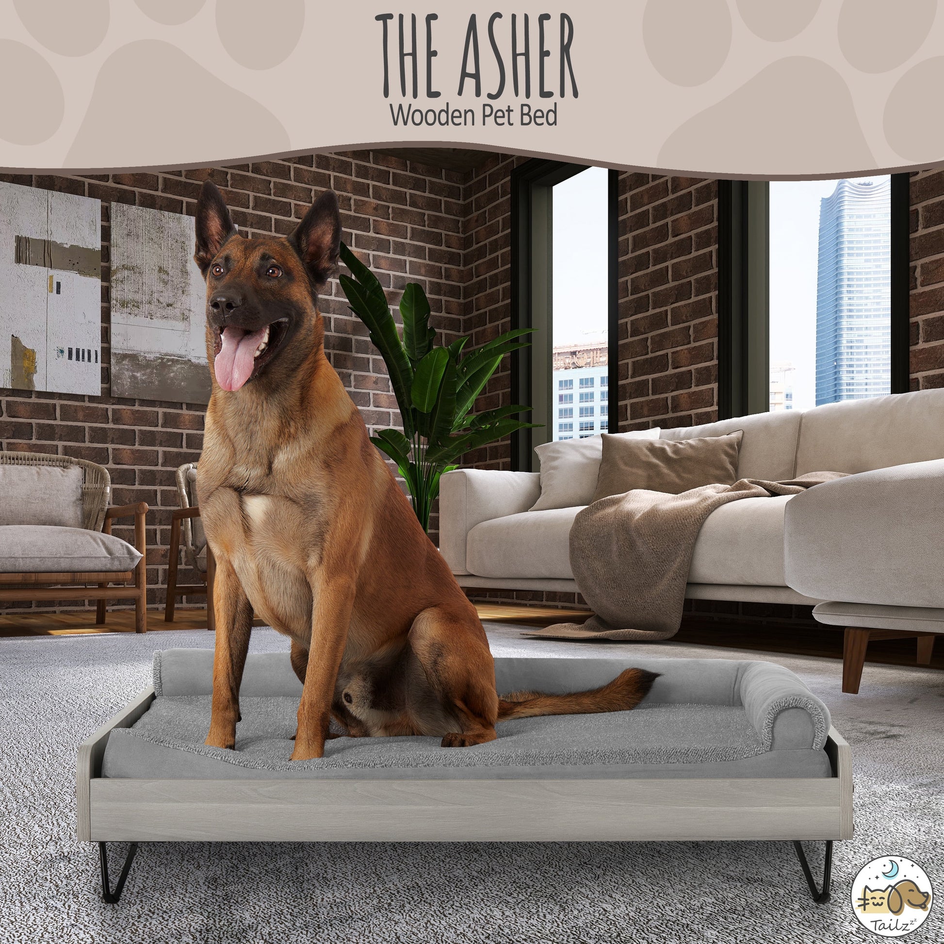 Asher Elevated Wooden Pet Bed with Mattress | Large to Extra Large | Greenguard Gold Certified