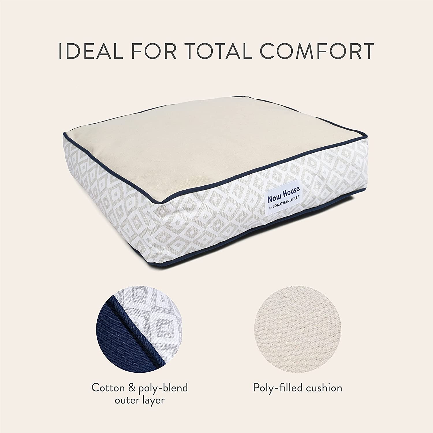 Now House by Jonathan Adler Medium Washable Grey Diamond Cushion Dog Bed for Pets