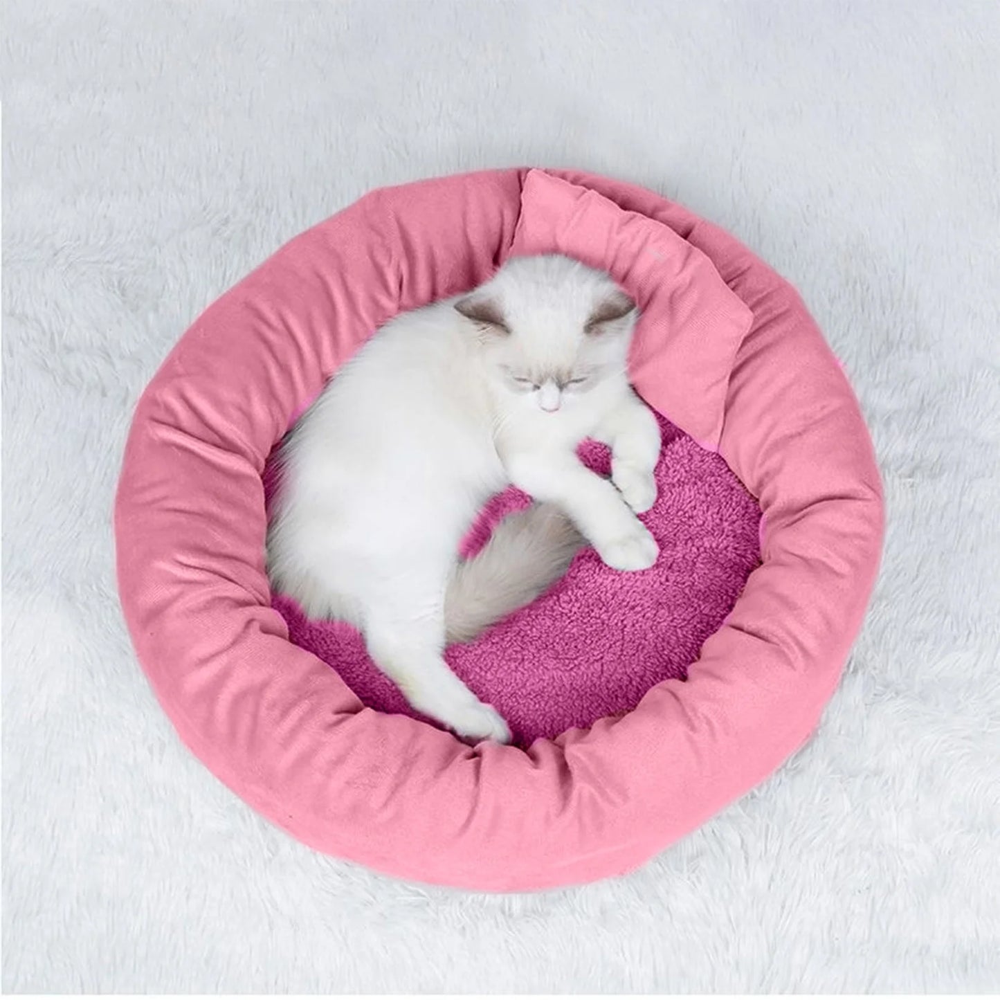 Premium Calming Dog Bed with Pillow for Small to Medium Dogs and Cats, Round Cozy Cuddler Bed, Washable Plush Pet Mat for Puppy Comfort and Sleep