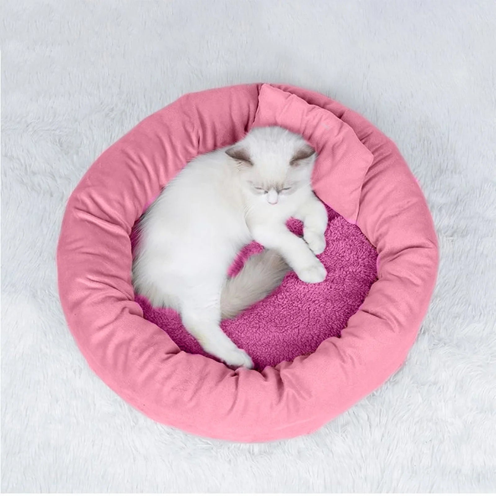 Premium Calming Dog Bed with Pillow for Small to Medium Dogs and Cats, Round Cozy Cuddler Bed, Washable Plush Pet Mat for Puppy Comfort and Sleep