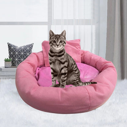 Premium Calming Dog Bed with Pillow for Small to Medium Dogs and Cats, Round Cozy Cuddler Bed, Washable Plush Pet Mat for Puppy Comfort and Sleep