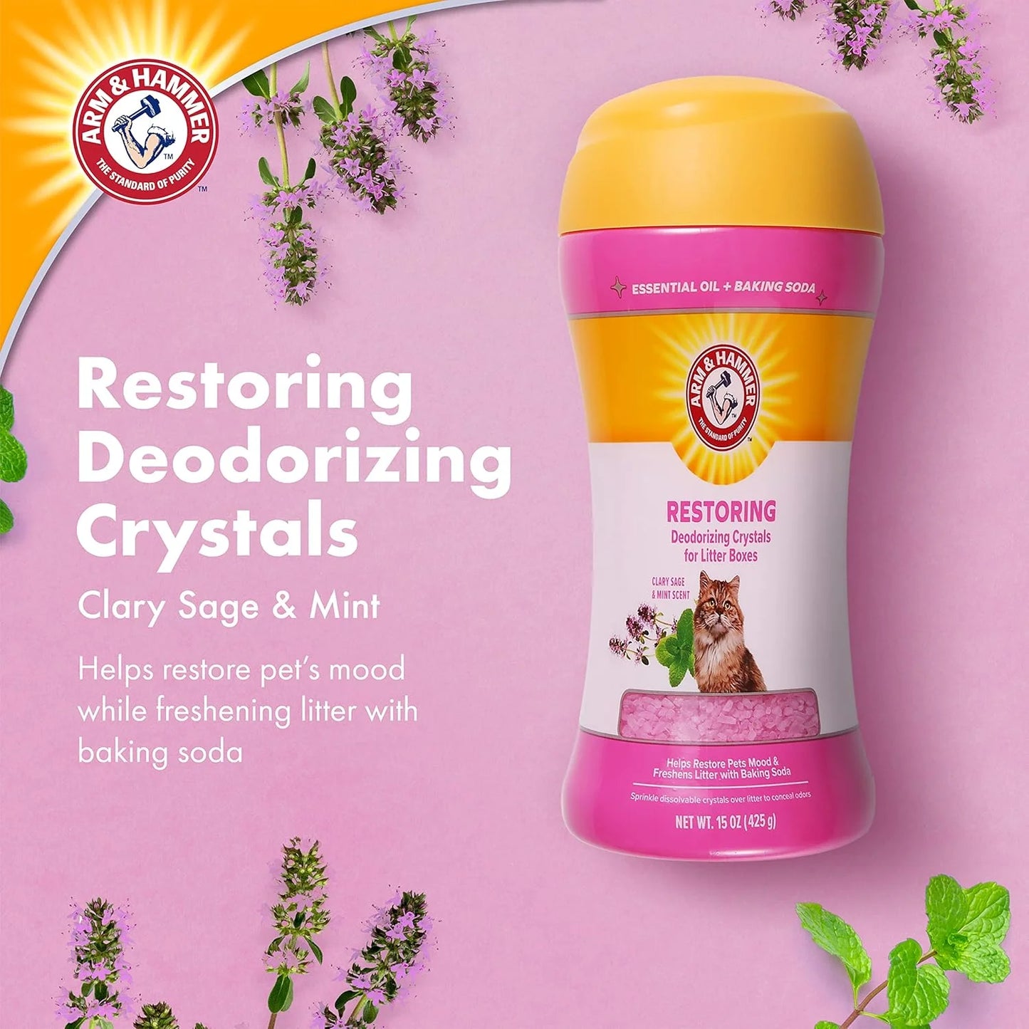 Deodorizing Cat Litter Crystals (2 Pack) with Clary Sage & Mint Scent, 15 Oz